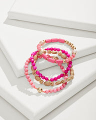 Tommy Bahama | Tropical Blooms Pineapple Beaded Stretch Bracelet Set / Fuchsia