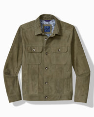 Tommy Bahama | Pine Lake Suede Trucker Jacket / Beetle Green