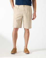 Tommy Bahama | Latigo Beach Linen-Blend Pleated 10-Inch Shorts / Stone Khaki