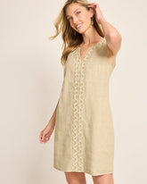 Tommy Bahama | Geometric Embroidered Linen Shift Dress / Natural