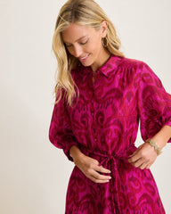 Tommy Bahama | Seaside Ikat Midi Shirt Dress / Pink Papaya