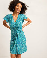Tommy Bahama | Clara Playa Python Short-Sleeve Faux-Wrap Dress / Atlantis Teal