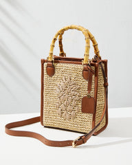 Tommy Bahama | Raffia & Leather Bamboo Mini Tote / Tan