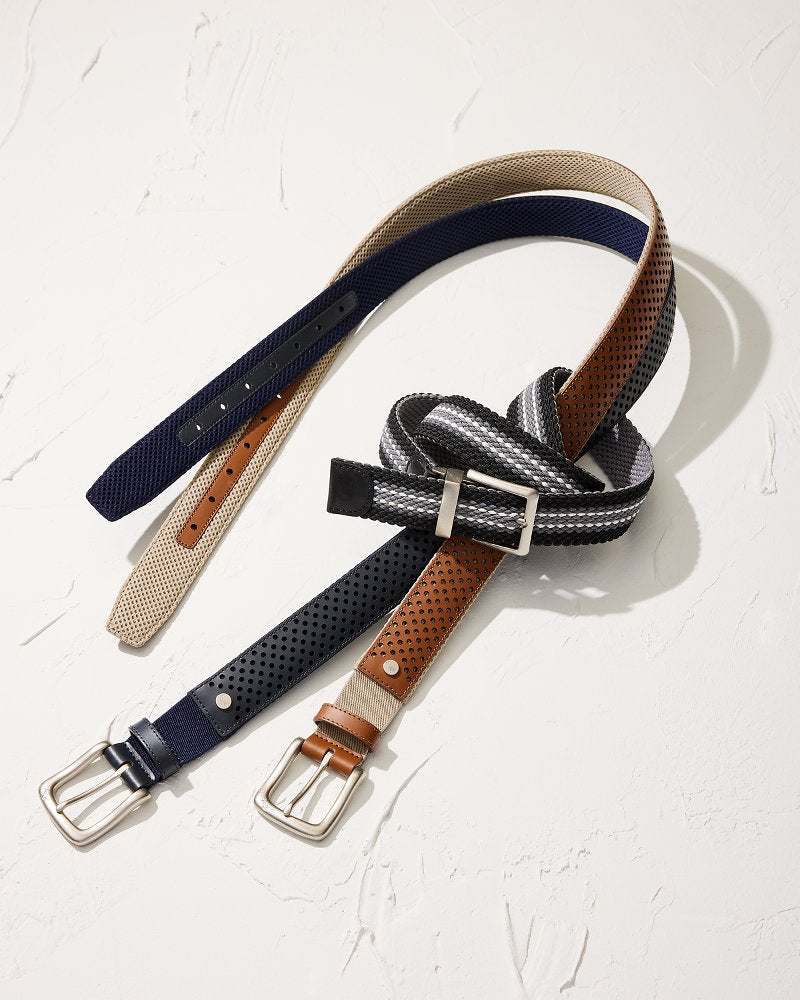 Tommy Bahama | Leather Mesh Cushion Performance Belt / Navy