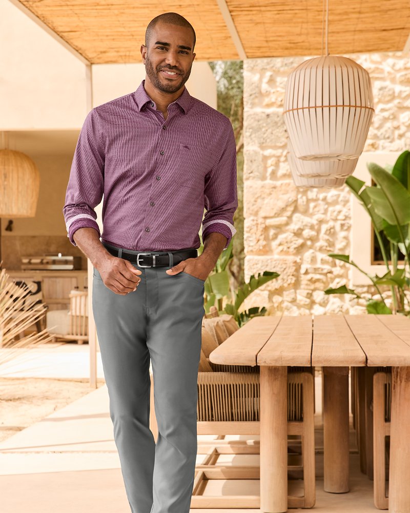 Tommy Bahama | Big & Tall Sarasota Stretch Ventura Isles IslandZone® Stripe Shirt / Grape Wine