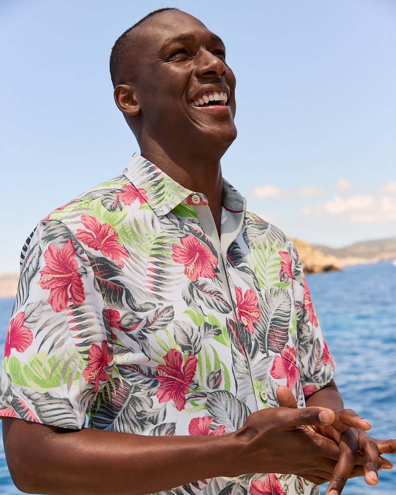 Tommy Bahama | Big & Tall Coconut Point Hibiscus Shores IslandZone® Camp Shirt / Summer Grey