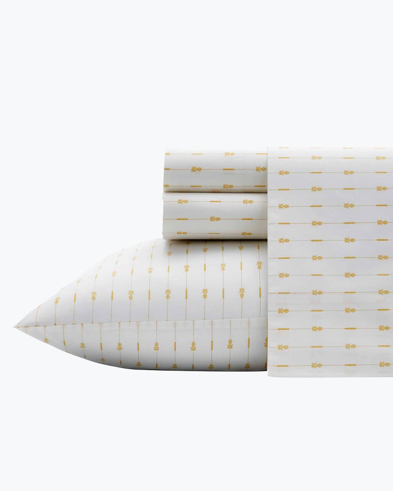 Tommy Bahama | Pineapple Pinstripe 4-Piece Queen Sheet Set / Yellow