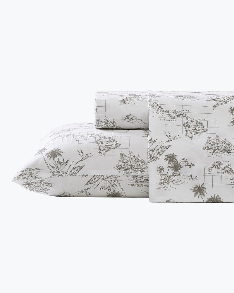 Tommy Bahama | Vintage Map 4-Piece King Sheet Set / Brown