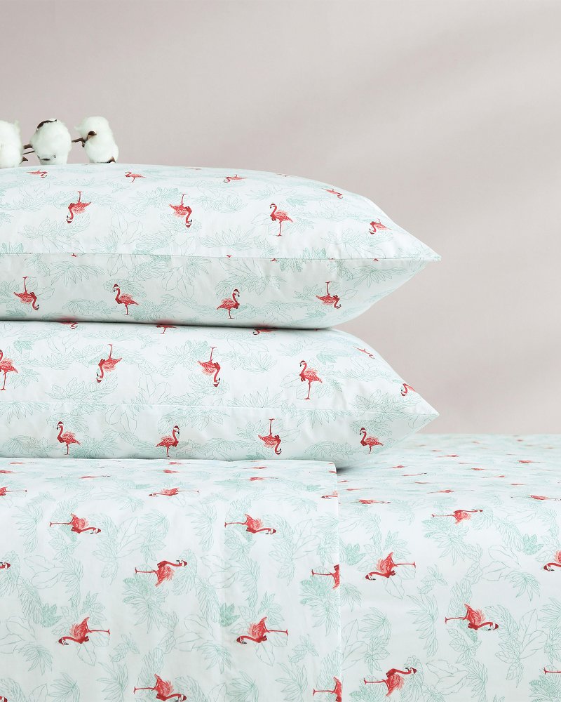 Tommy Bahama | Flamingo Santa 4-Piece Queen Sheet Set / Red/Green