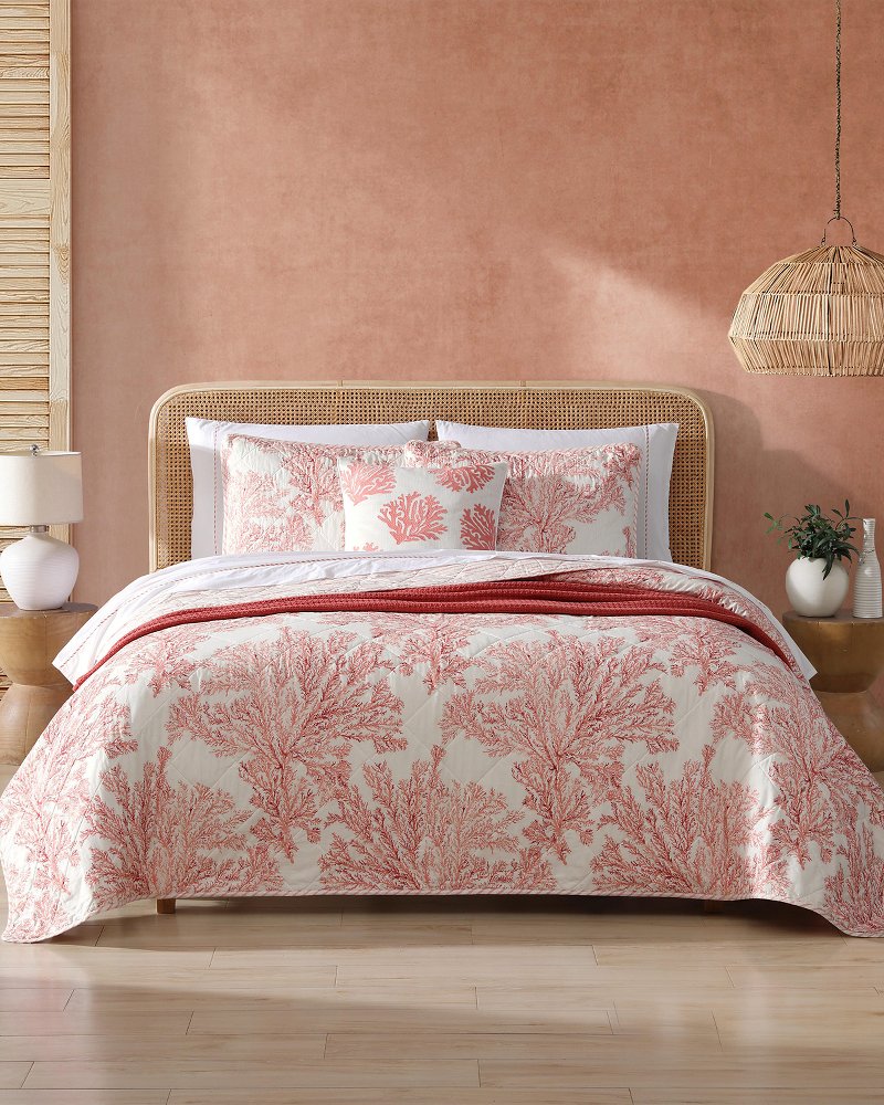 Tommy Bahama | Coral Garden Reversible 3-Piece Full/Queen Quilt Set / Orange