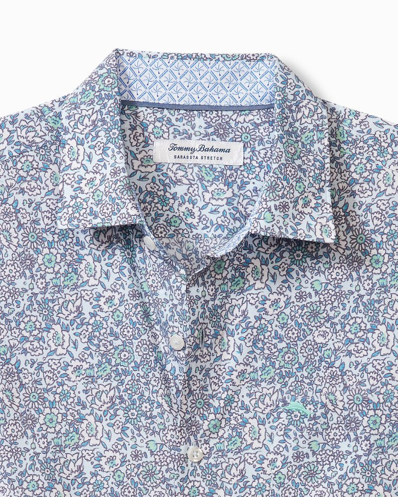 Tommy Bahama | Sarasota Stretch Blue Flora IslandZone® Shirt / Glass Bead Blue