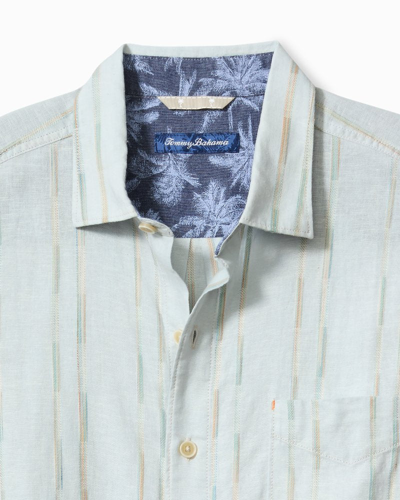 Tommy Bahama | Sonora Stripe Linen-Blend Short-Sleeve Shirt / Dew Drop