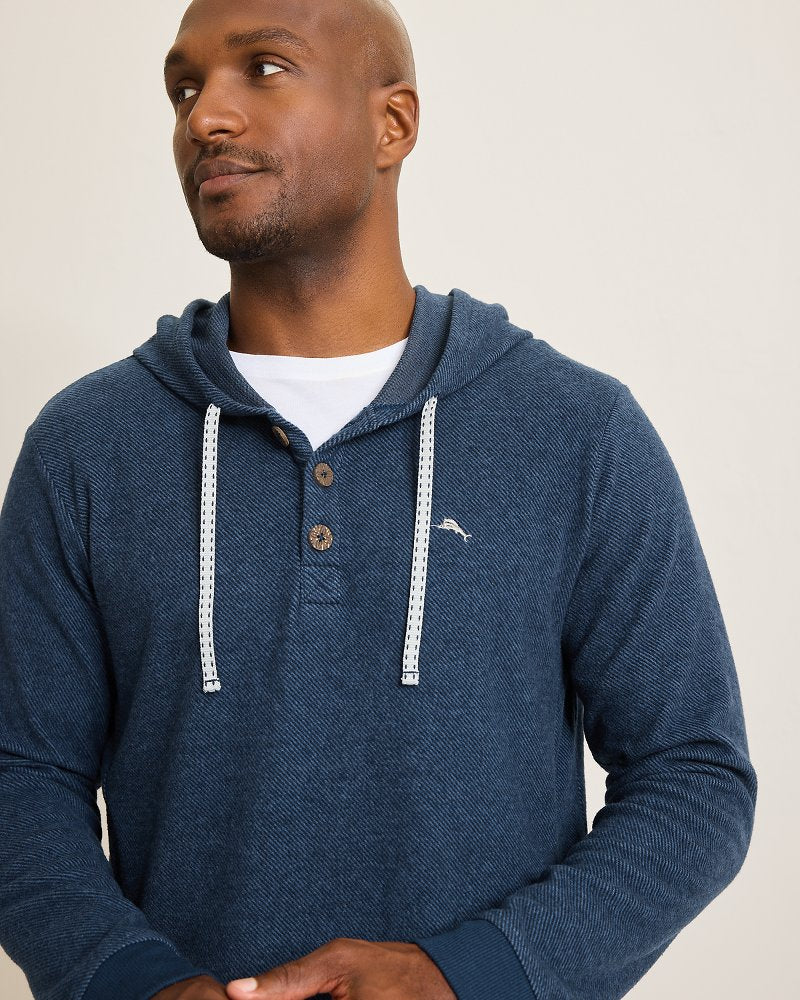 Tommy Bahama | Textured Twill Stripe Hoodie / Dark Moonlight