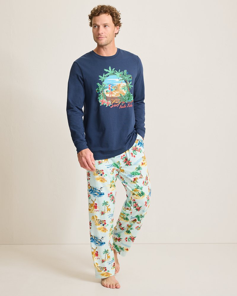 Tommy Bahama | Big & Tall Holiday Santa Long Sleeve & Pants Pajama Set / Aqua Ice