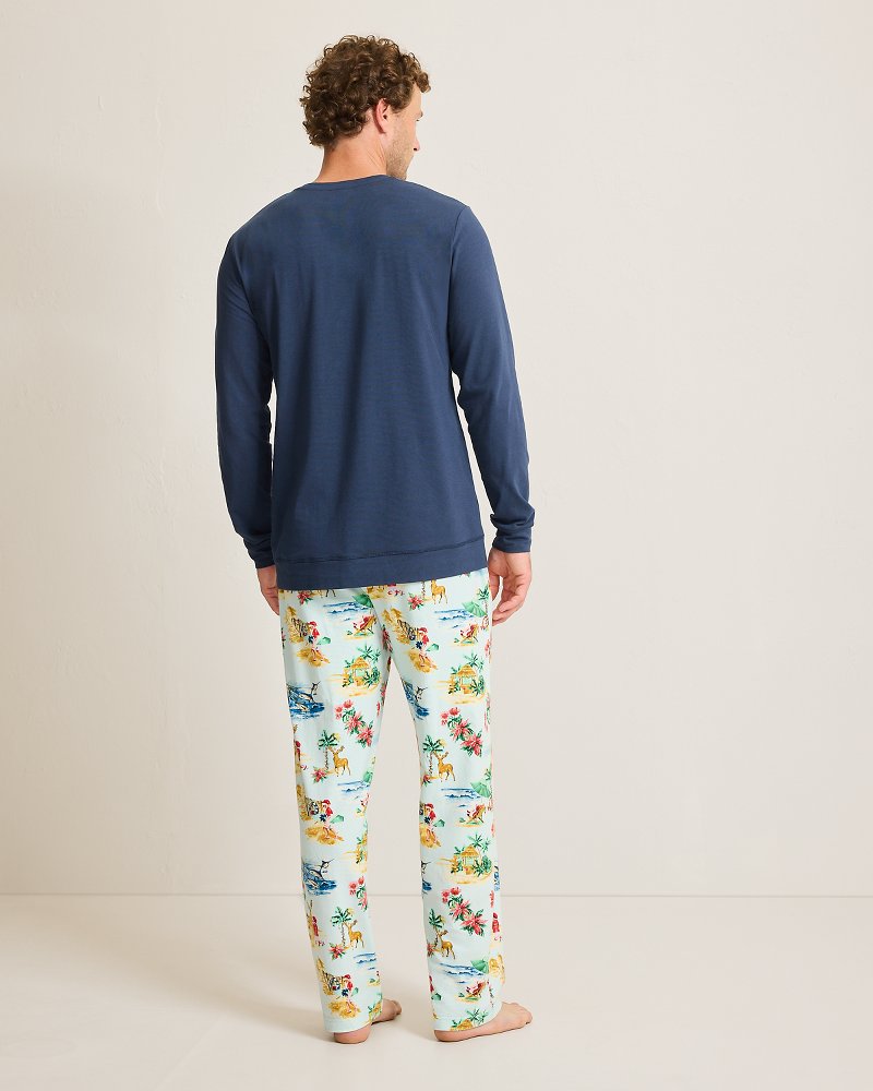 Tommy Bahama | Big & Tall Holiday Santa Long Sleeve & Pants Pajama Set / Aqua Ice
