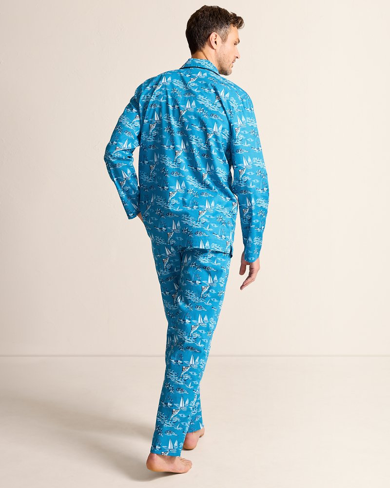 Tommy Bahama | Big & Tall Woven Long Sleeve & Pants Pajama Set / Slate Teal
