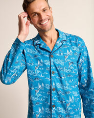 Tommy Bahama | Big & Tall Woven Long Sleeve & Pants Pajama Set / Slate Teal
