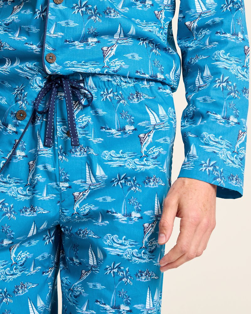 Tommy Bahama | Big & Tall Woven Long Sleeve & Pants Pajama Set / Slate Teal