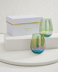 Tommy Bahama | Luster Stemless Wine Glasses — Set of 2 / Light Blue